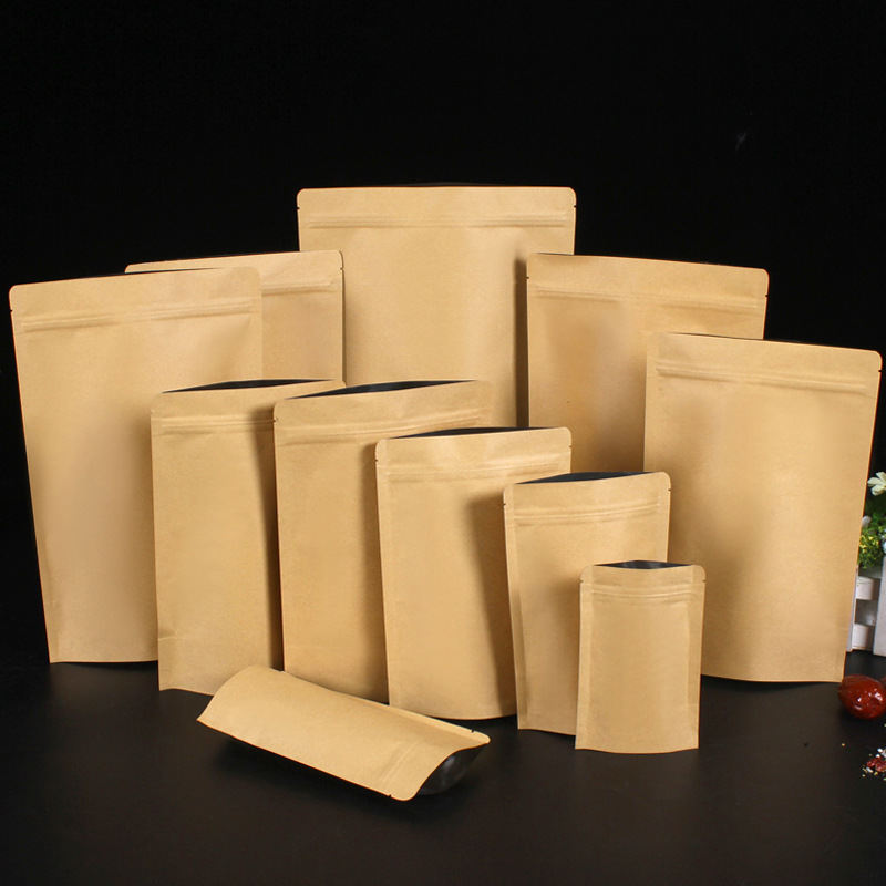 Brown Foil Lined Kraft Paper Stand Up Pouch Bags 