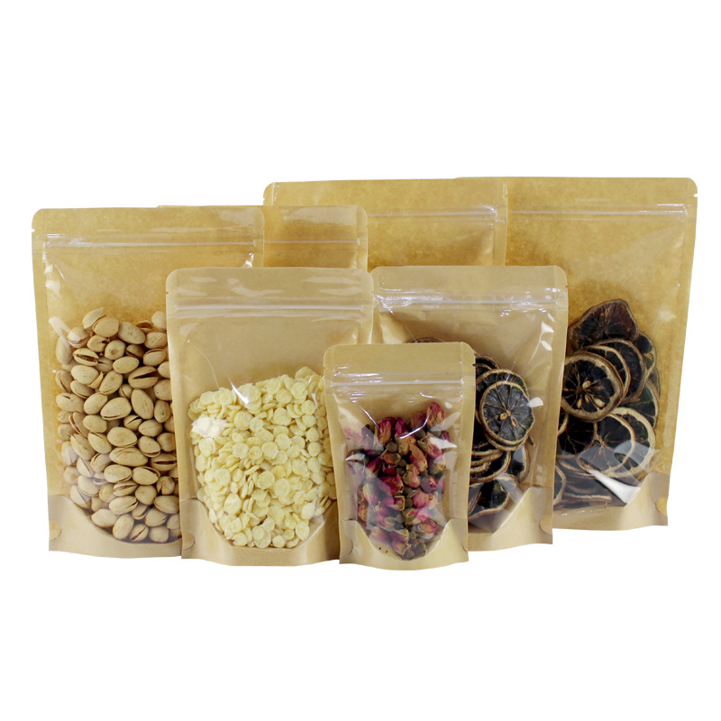 Clear Front Kraft Paper Stand Up Ziplock Bags