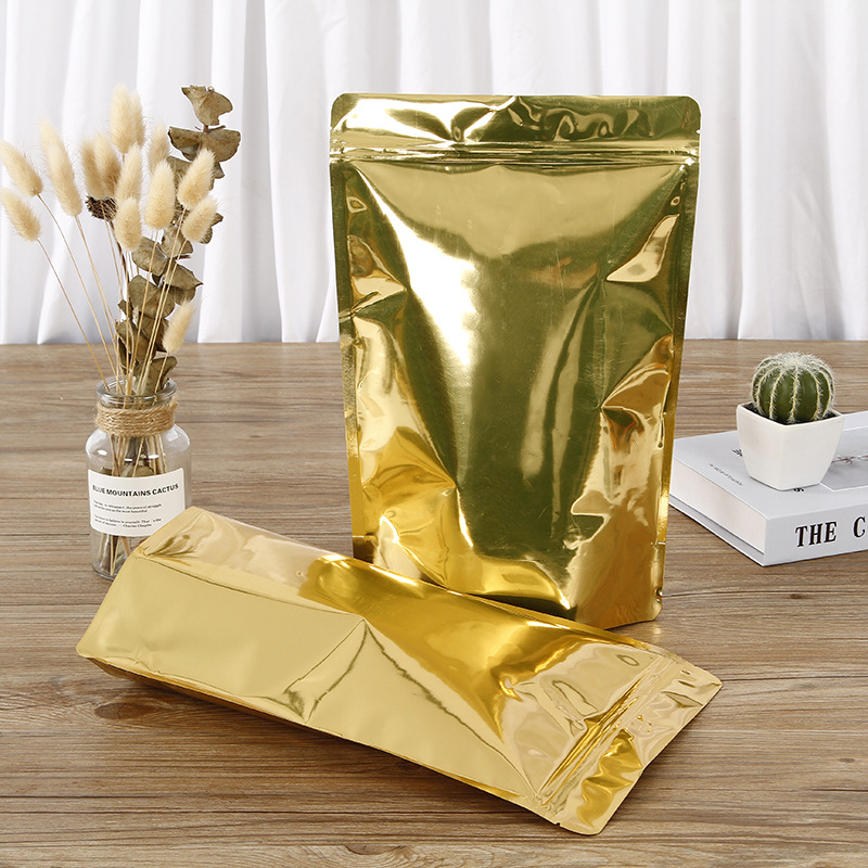 Glossy Gold Color Plastic Stand Up Ziplock Bag