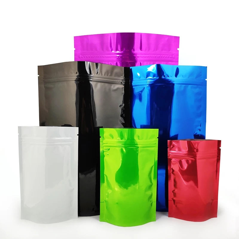 Glossy Colored Resealable Stand Up Ziplock Food Bag