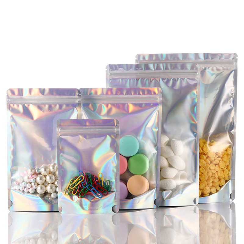 Holographic Color Mylar Stand Up Ziplock Bag