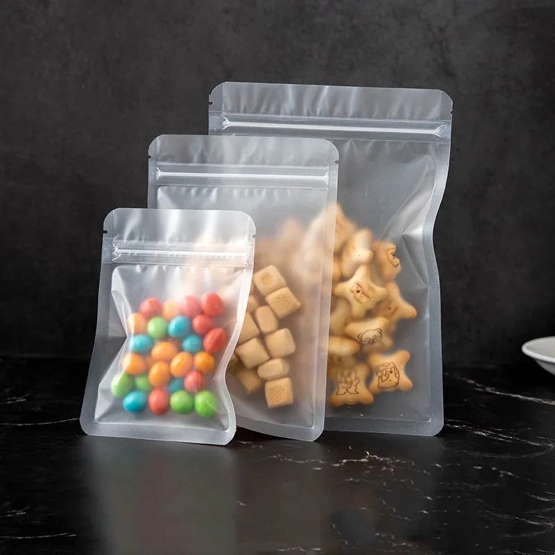 Frosted Clear Flat Bottom Plastic Mylar Resealable Ziplock Food Storage Bag